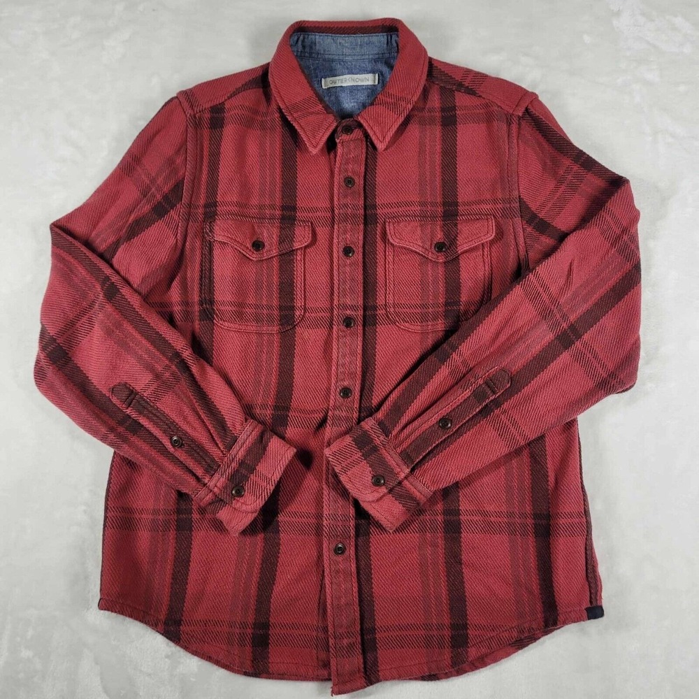 Outerknown Red and Black Plaid Button-Down Shirt